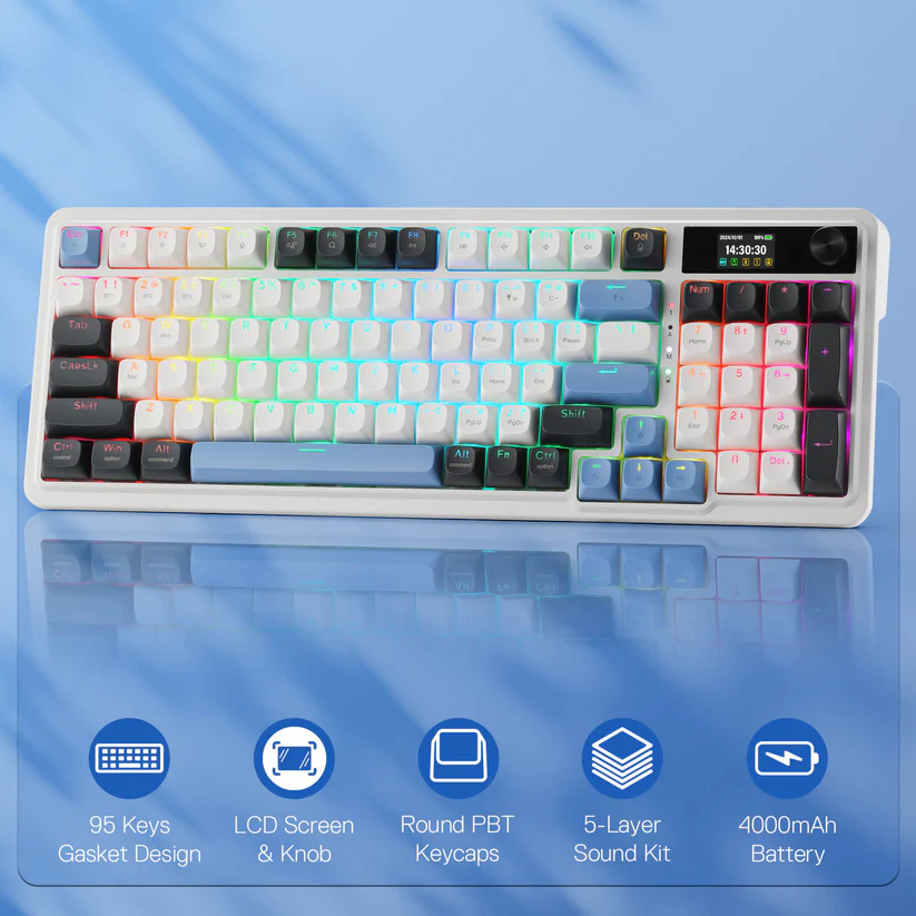 Bàn phím cơ gaming 3 chế độ REDRAGON K719WGB-RGB-PRO